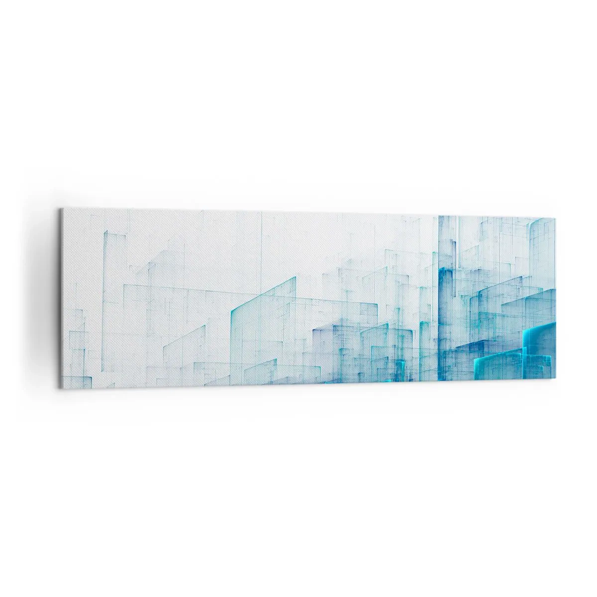 Obraz na płótnie - Abstrakcyjne kształty geometryczne w odcieniach błękitu - 160x50cm - Jak stała się przestrzeń - Nowoczesna dekoracja ścienna do salonu i sypialni ARTTOR