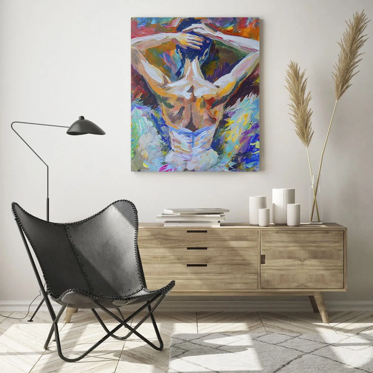 Obraz na szkle - Baletnica w dynamicznych kolorach i malarskiej ekspresji - 70x100cm - To może być wszysko - Nowoczesna dekoracja ścienna do salonu i sypialni ARTTOR