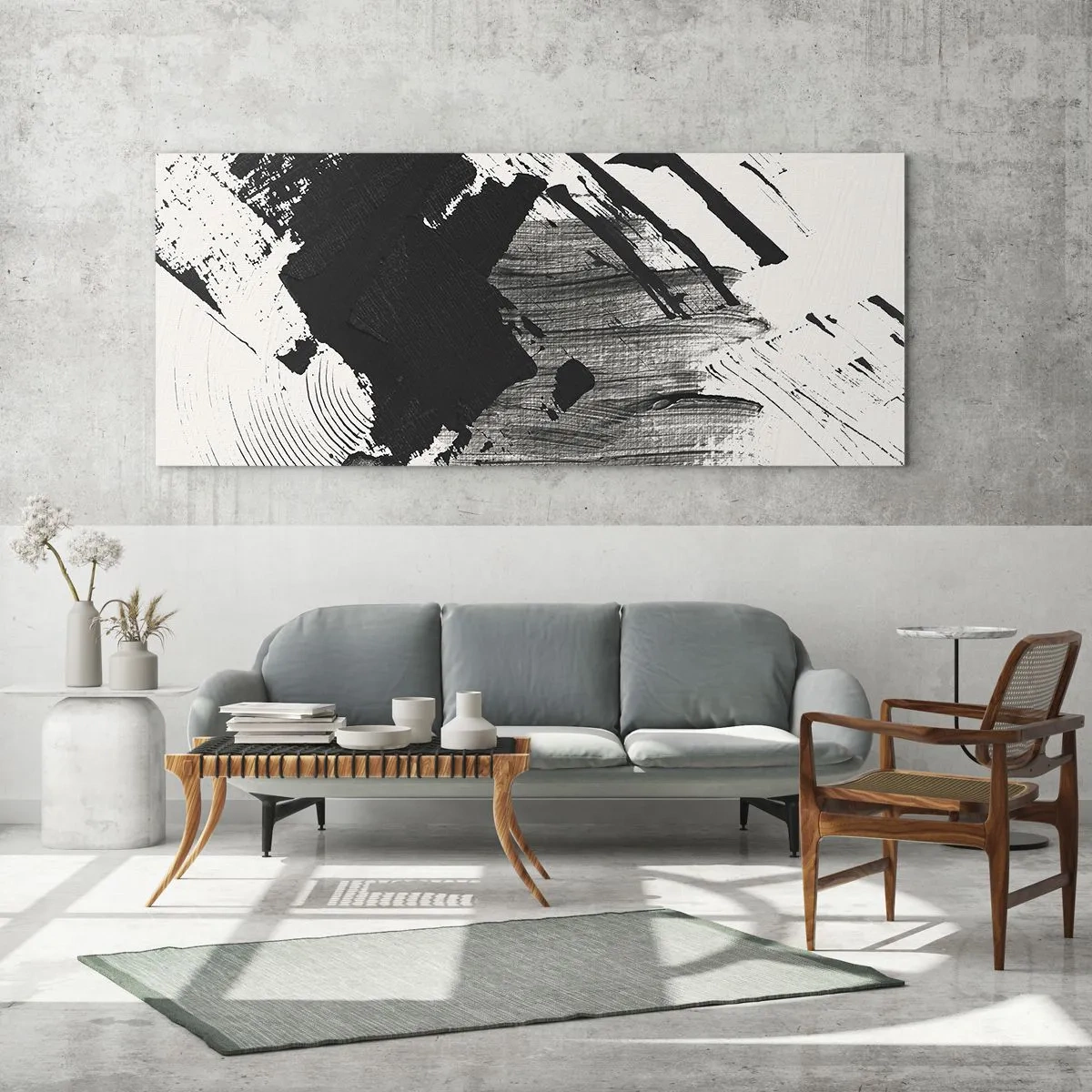 Obraz na szkle - Abstrakcja – ekspresja czerni - 100x40 cm