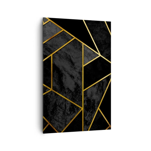 Obraz na płótnie - Geometryczny wzór złota na czarnym tle - 80x120cm - Mrok i blask - Nowoczesna dekoracja ścienna do salonu i sypialni ARTTOR