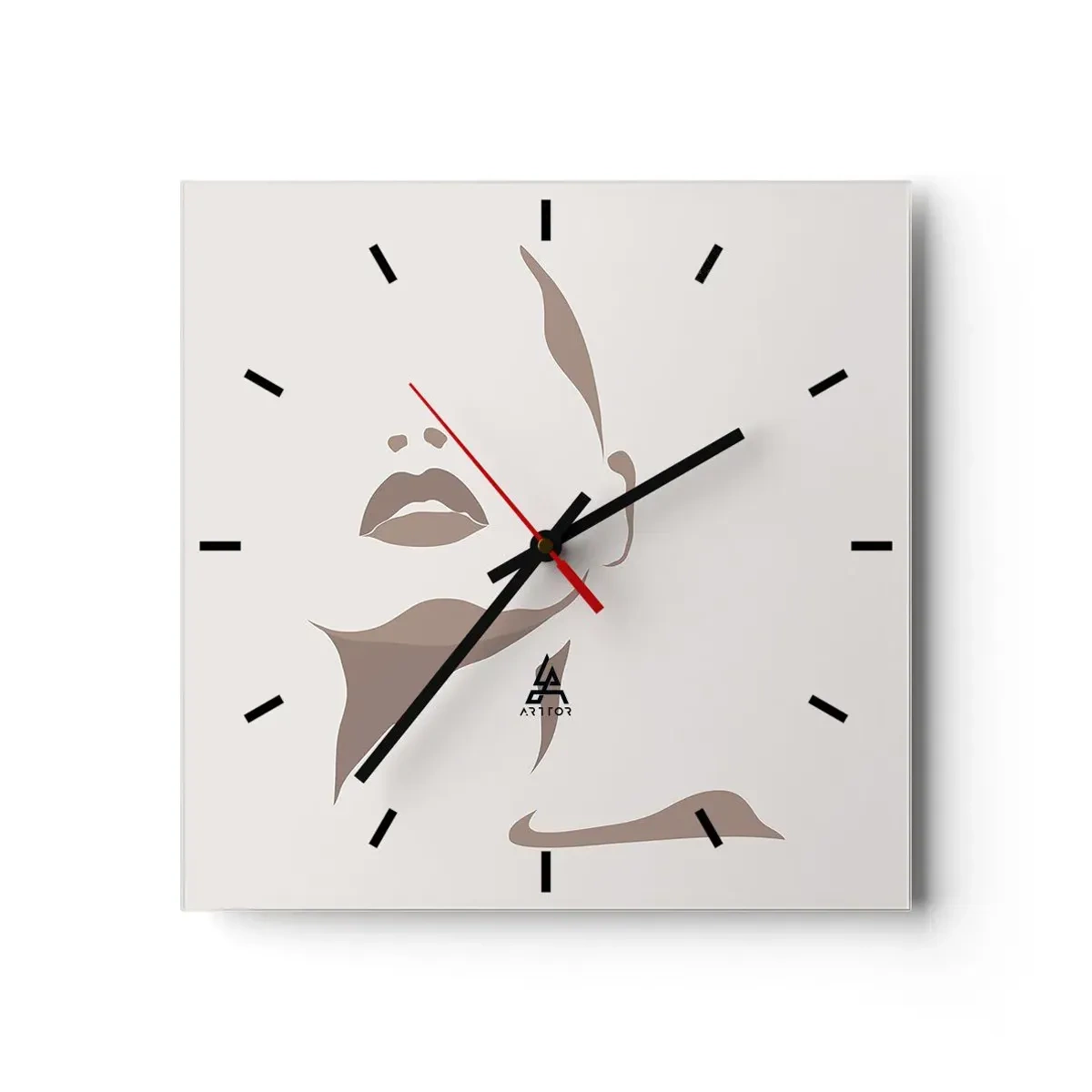 Zegar ścienny - Minimalistyczny kontur kobiecej twarzy w delikatnych beżach - 30x30cm - Stworzona ze światła i cienia - Nowoczesna dekoracja ścienna do salonu i sypialni ARTTOR
