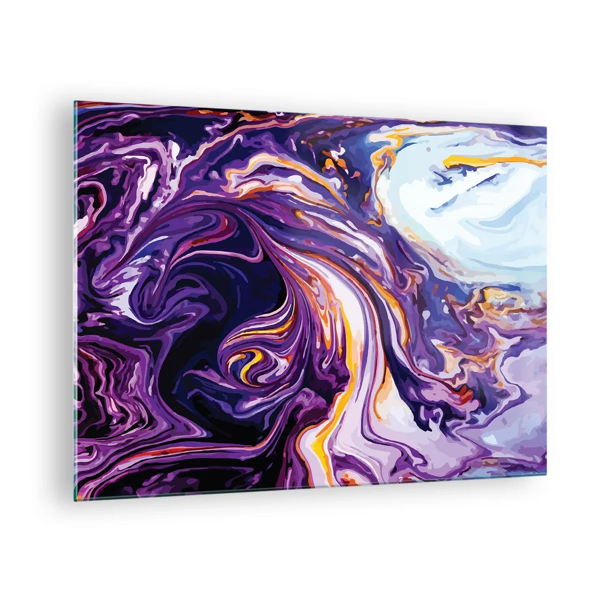 Obraz na szkle - Abstrakcyjny wzór w odcieniach fioletu i bieli z dynamicznymi liniami - 70x50cm - Zagięcie przetrzeni we fiolecie - Nowoczesna dekoracja ścienna do salonu i sypialni ARTTOR