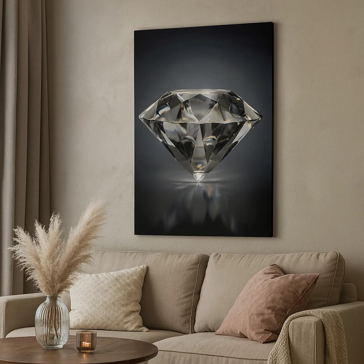 Obraz na płótnie - Lśniący diament na ciemnym tle z odbiciem na powierzchni - 50x70cm - Best girls friend - Nowoczesna dekoracja ścienna do salonu, kuchni i sypialni ARTTOR