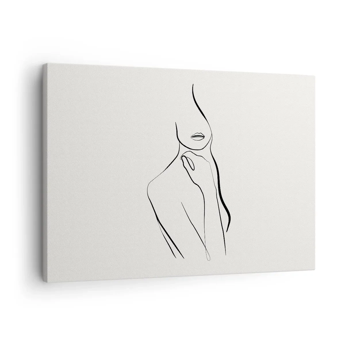 Obraz na płótnie - Minimalistyczny szkic sylwetki kobiety na jasnym tle - 70x50cm - Fala melancholii - Nowoczesna dekoracja ścienna do salonu i sypialni ARTTOR
