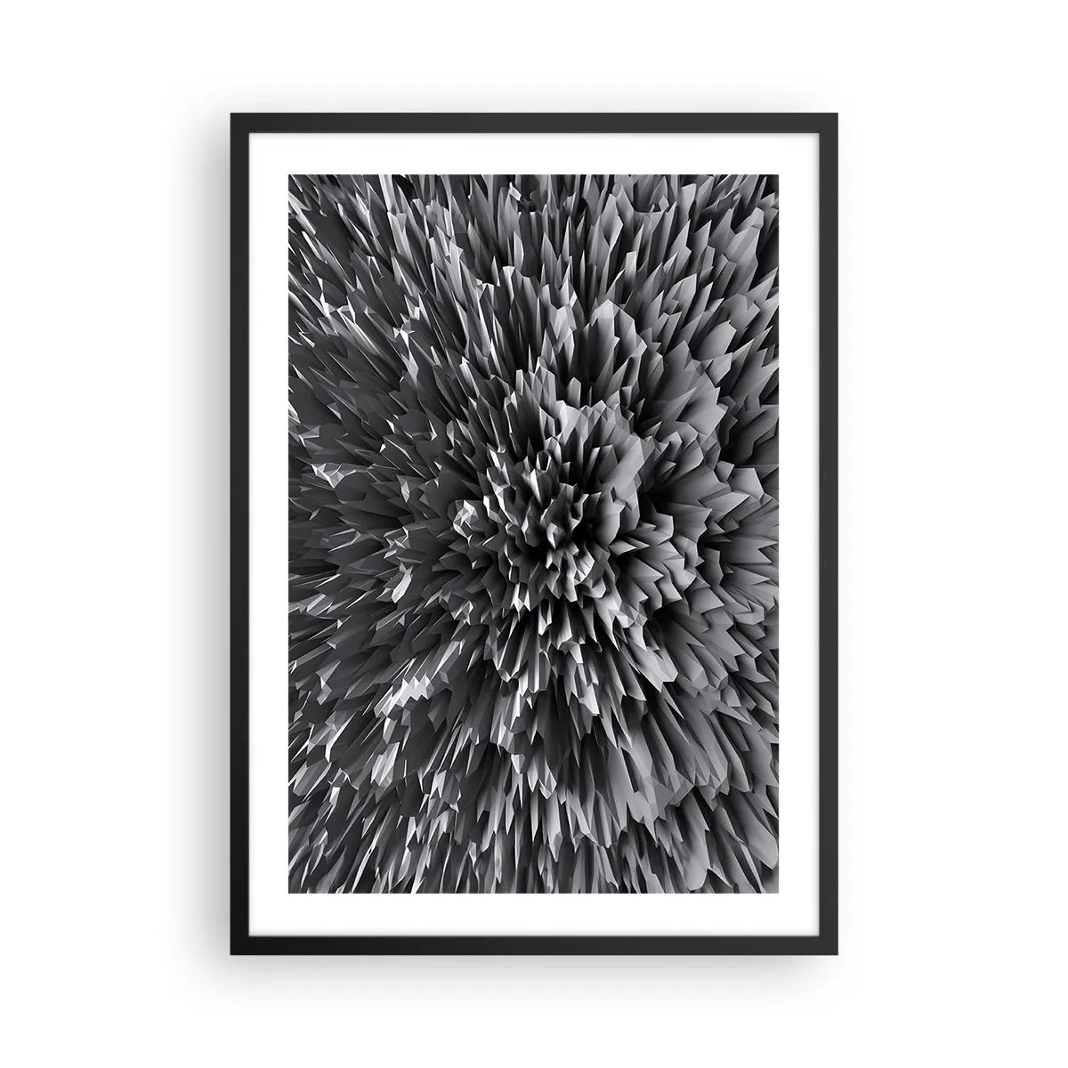 Plakat w czarnej ramie - Czarno-biała abstrakcyjna kompozycja z geometrycznymi kształtami - 50x70cm - Już ostrzej się nie da - Nowoczesna dekoracja ścienna do salonu i sypialni ARTTOR
