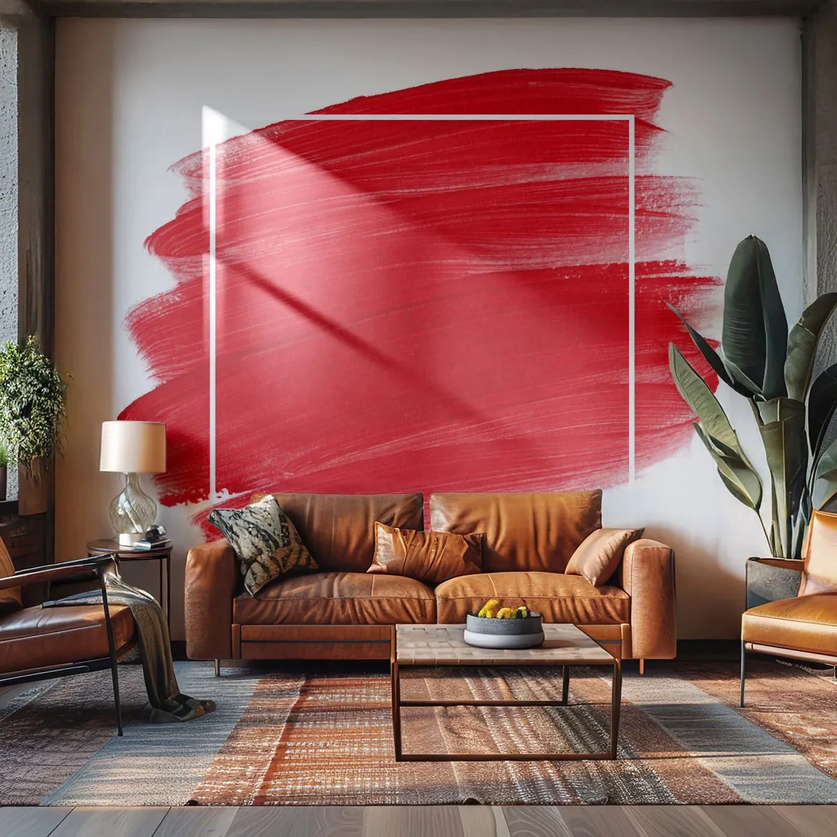 Fototapeta Standard Eco - Czerwony pociągnięcie pędzla na białym tle w artystycznej kompozycji - 100x70cm - Poza ramą - Nowoczesna dekoracja ścienna do salonu i sypialni ARTTOR