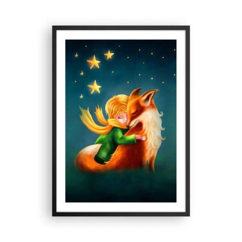Plakat w czarnej ramie - Postać z lisem w magicznej scenerii gwiazd - 50x70cm - Mały Książę - Nowoczesna dekoracja ścienna do salonu i sypialni ARTTOR