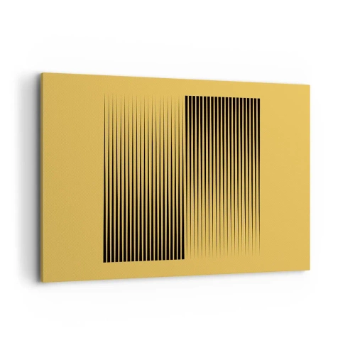 Obraz na płótnie - Pionowe czarne linie na żółtym tle - 120x80cm - Kwadratura przeciwieństw - Nowoczesna dekoracja ścienna do salonu, kuchni i sypialni ARTTOR