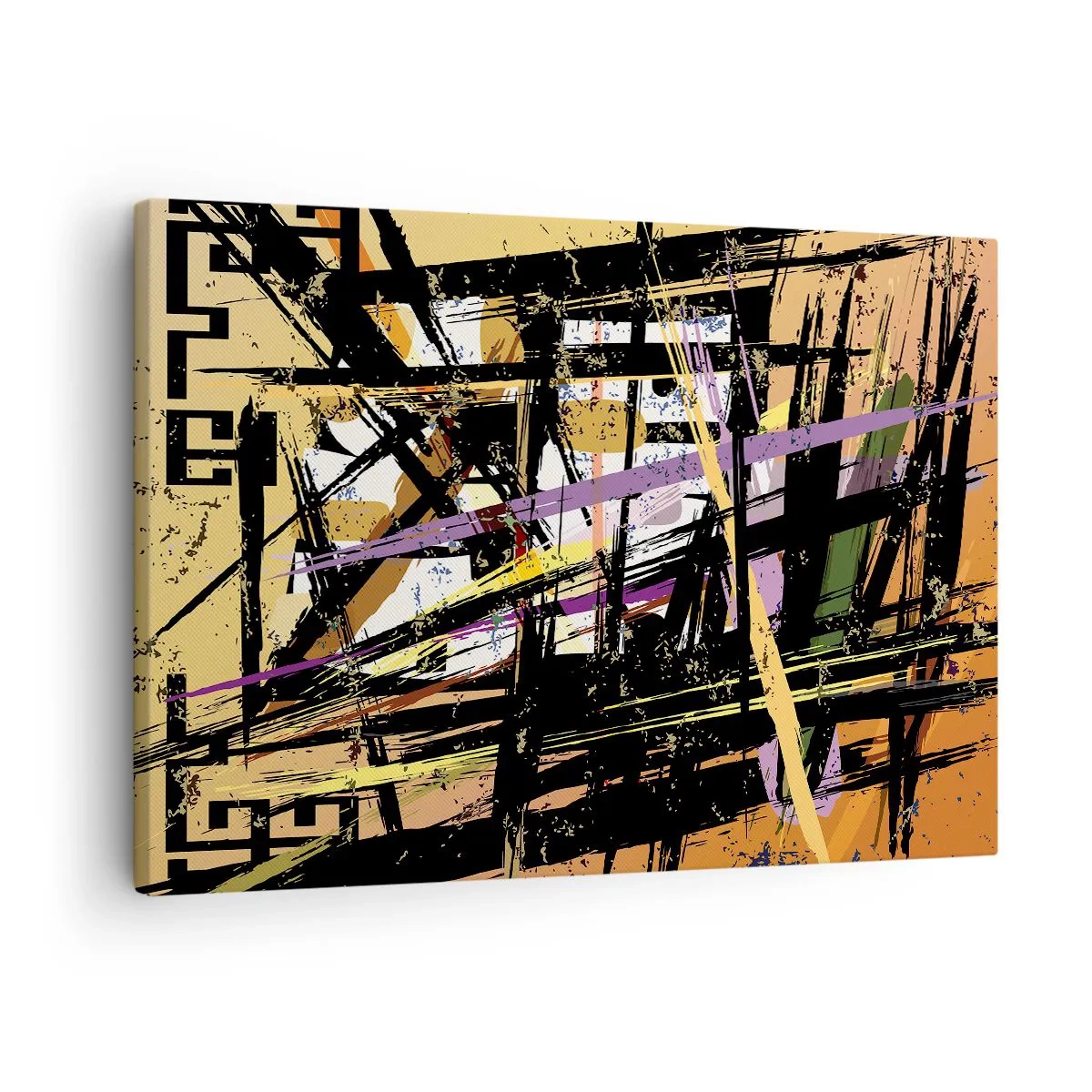 Obraz na płótnie - Abstrakcyjne linie i kształty na tle w odcieniach beżu - 70x50cm - Ostre cięcie - Nowoczesna dekoracja ścienna do salonu i sypialni ARTTOR