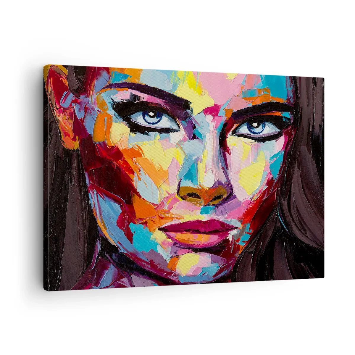 Obraz na płótnie - Kolorowy abstrakcyjny portret kobiety w intensywnych barwach - 70x50cm - Dusza też kolorowa - Nowoczesna dekoracja ścienna do salonu i sypialni ARTTOR