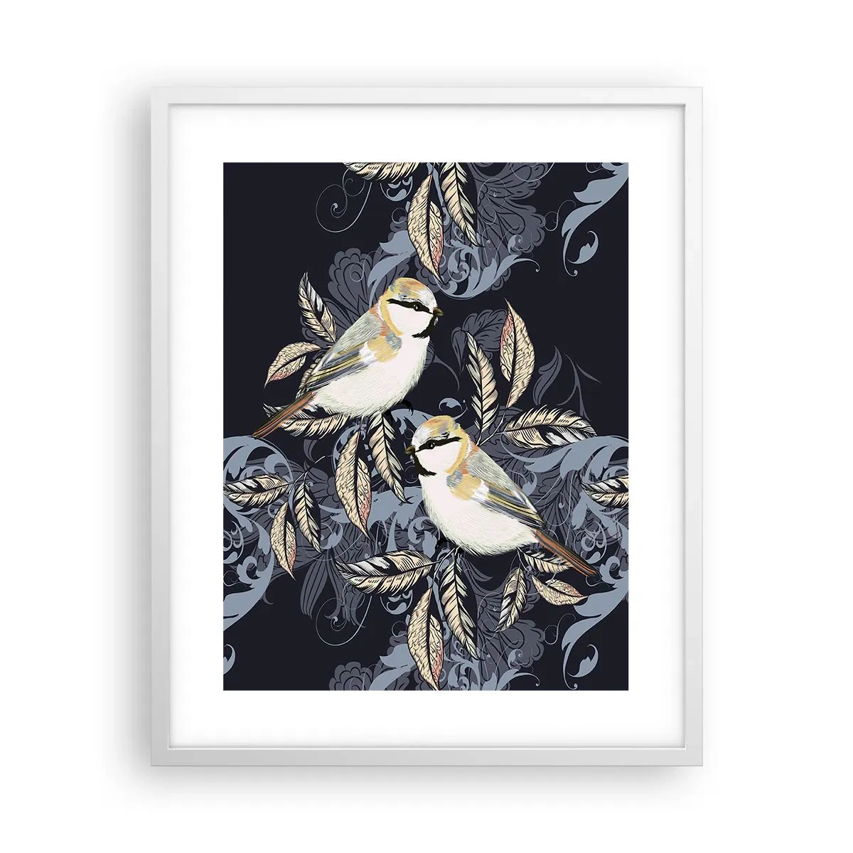 Plakat w białej ramie - Żółto-błękitny trel - 40x50 cm