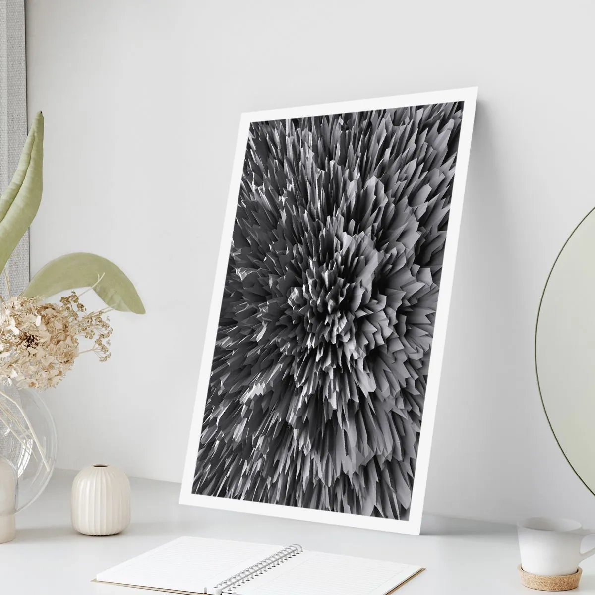 Plakat - Czarno-biała abstrakcyjna kompozycja z geometrycznymi kształtami - 50x70cm - Już ostrzej się nie da - Nowoczesna dekoracja ścienna do salonu, kuchni i sypialni ARTTOR