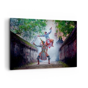Obraz na płótnie - Tradycyjny taniec w historycznej scenerii z murem i drzewami - 120x80cm - Taniec zabójczo piękny - Nowoczesna dekoracja ścienna do salonu, kuchni i sypialni ARTTOR