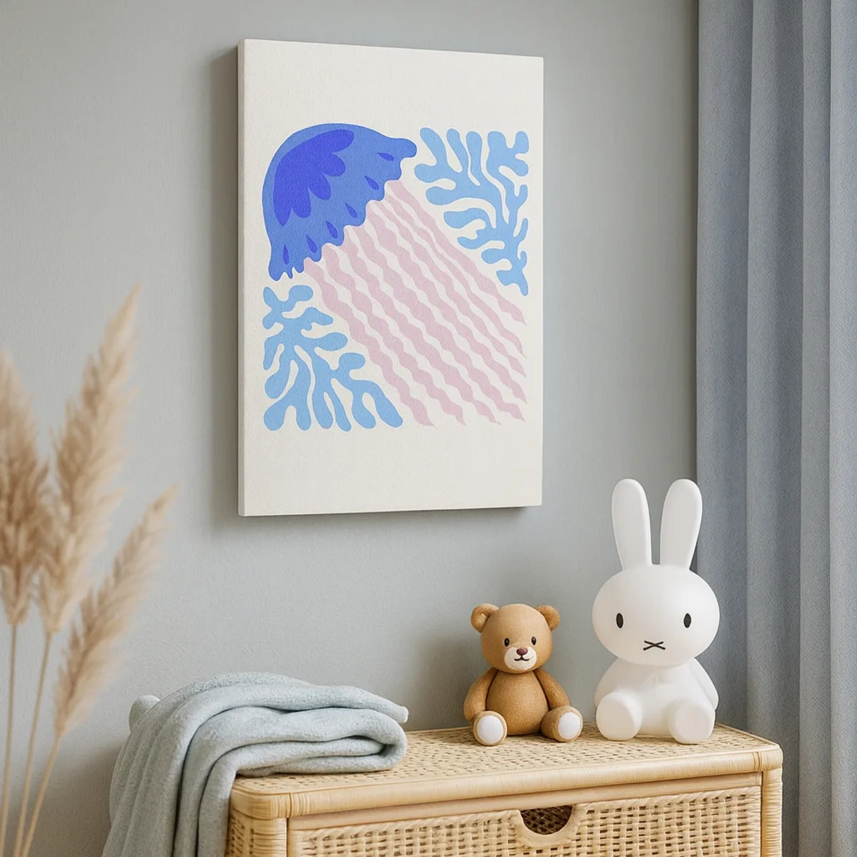 Obraz na płótnie - Abstrakcyjna ilustracja meduzy w pastelowych odcieniach - 50x70cm - Jak z innego świata - Nowoczesna dekoracja ścienna do salonu, kuchni i sypialni ARTTOR