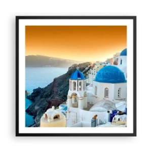 Plakat w czarnej ramie - Santorini - przytulone do skał - 60x60 cm