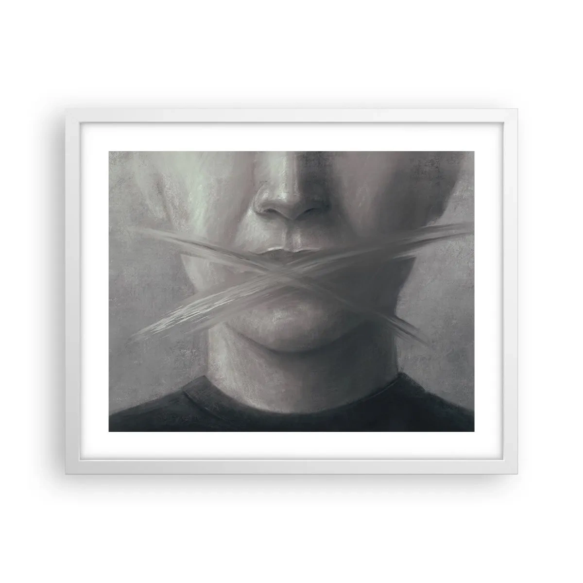 Plakat w białej ramie - Ani słowa - 50x40 cm