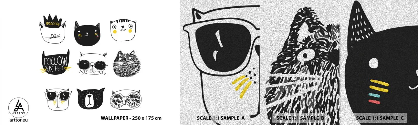 Fototapeta Próbka Premium Sand - Każdy inny - Kot, Ilustracja , Grafika - 100x30 cm