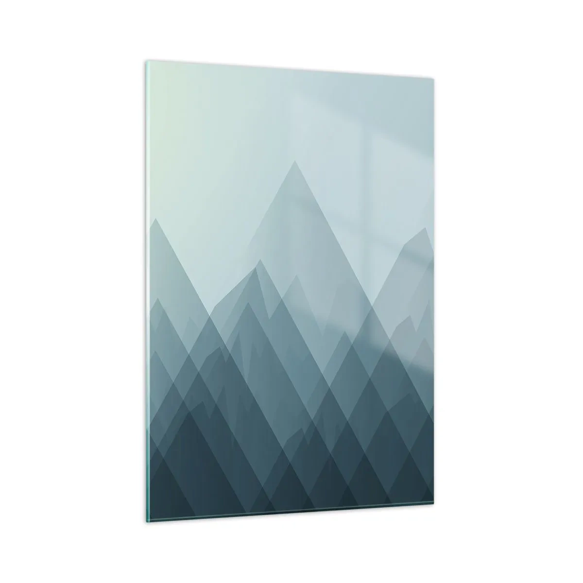 Obraz na szkle - Abstrakcyjne warstwowe góry w delikatnych odcieniach niebieskiego - 50x70cm - Wielka, większa, największa - Nowoczesna dekoracja ścienna do salonu, kuchni i sypialni ARTTOR