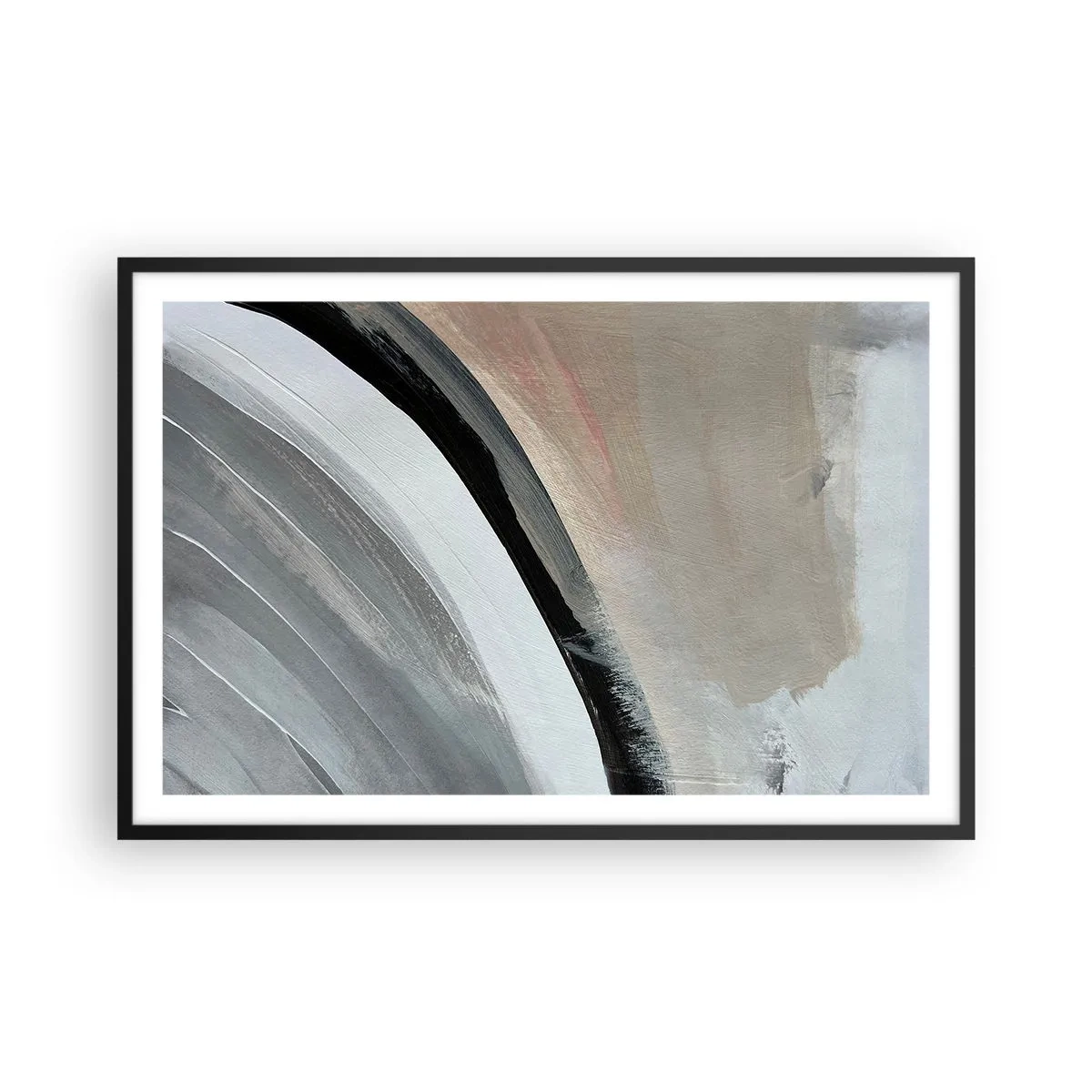 Plakat w czarnej ramie - Kompozycja: łuk czerni i szarości - 91x61 cm