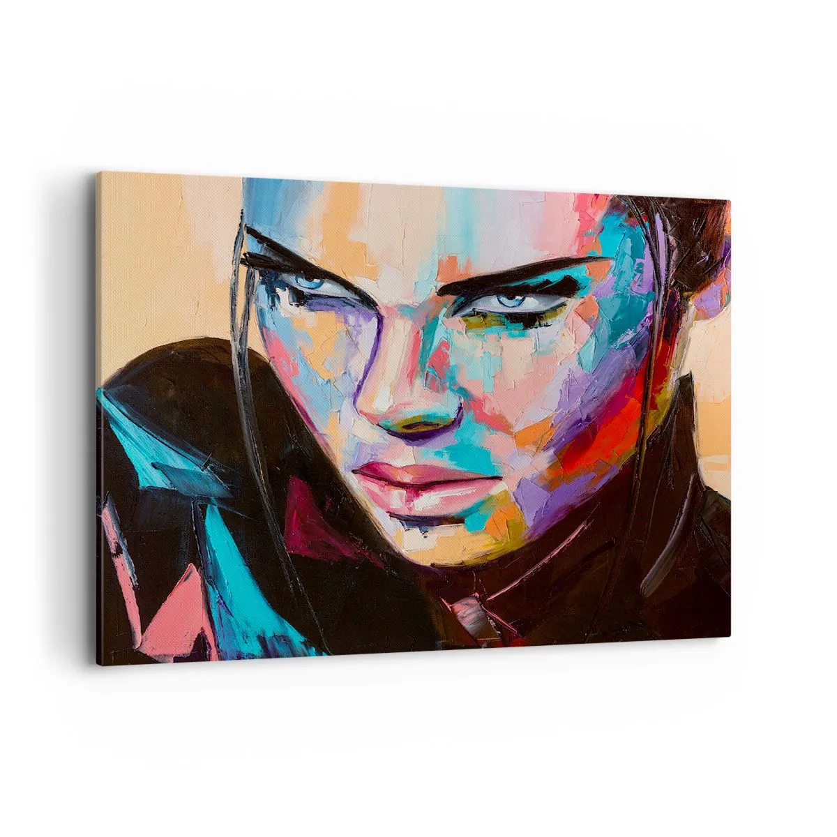 Obraz na płótnie - Portret kobiety w wyrazistych kolorach abstrakcyjnych - 100x70cm - Dzikość serca - Nowoczesna dekoracja ścienna do salonu, kuchni i sypialni ARTTOR