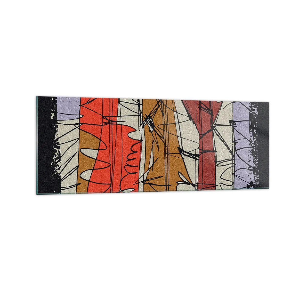 Obraz na szkle - Abstrakcyjna kompozycja w intensywnych kolorach - 140x50cm - Kompozycja spontaniczna - Nowoczesna dekoracja ścienna do salonu i sypialni ARTTOR