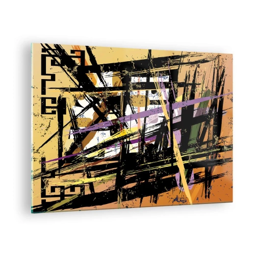 Obraz na szkle - Abstrakcyjna kompozycja geometryczna w ostrych liniach - 70x50cm - Ostre cięcie - Nowoczesna dekoracja ścienna do salonu i sypialni ARTTOR