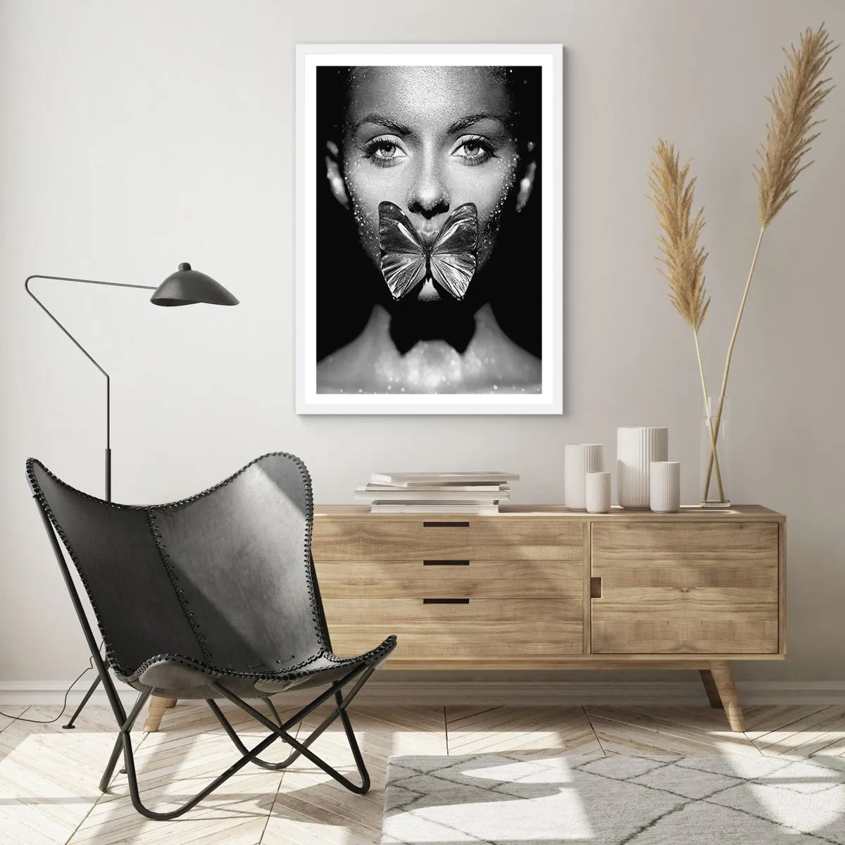 Plakat w białej ramie - Motyli pocałunek - 50x70 cm