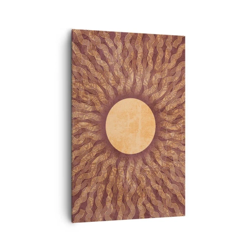 Obraz na płótnie - Słoneczny wzór z promieniami na tle w odcieniach brązu - 80x120cm - Ikona słońca - Nowoczesna dekoracja ścienna do salonu i sypialni ARTTOR