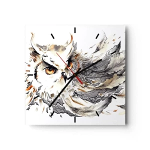 Zegar ścienny - Sowa z mistycznymi piórami w artystycznej formie akwareli - 30x30cm - Przybyła ze świata magii - Nowoczesna dekoracja ścienna do salonu i sypialni ARTTOR