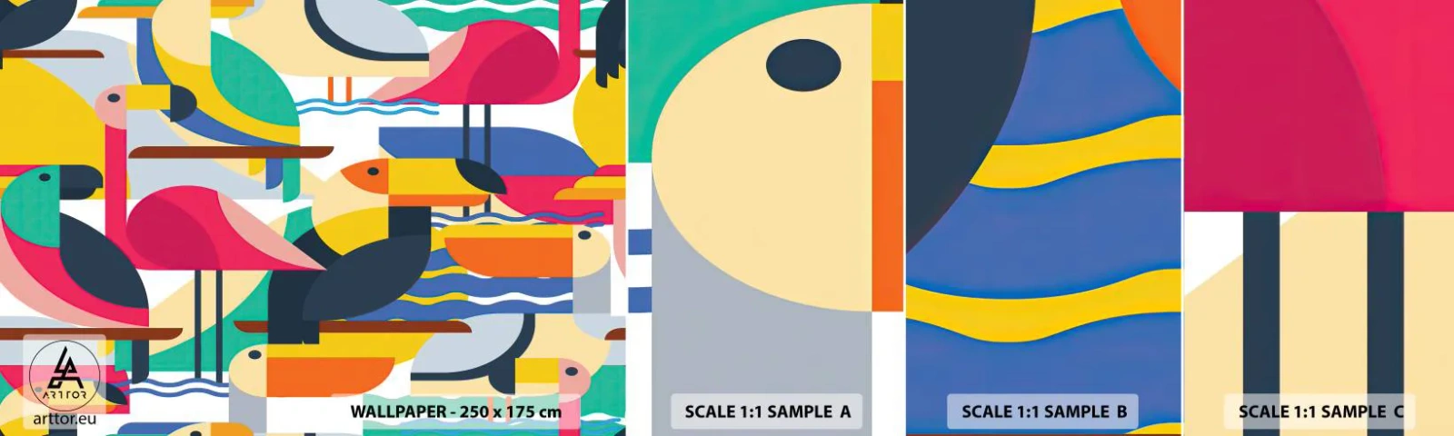 Fototapeta Próbka Samoprzylepna Deluxe Sticker - Ptasie party - Abstrakcja, Pelikan, Sztuka - 100x30 cm