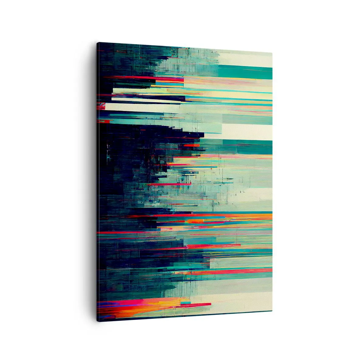 Obraz na płótnie - Nowoczesna abstrakcja z pionowymi i poziomymi liniami w wielobarwnych odcieniach - 50x70cm - Futurystyczne miasto - Nowoczesna dekoracja ścienna do salonu, kuchni i sypialni ARTTOR