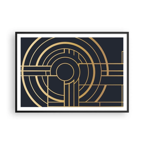 Plakat w czarnej ramie - Geometryczny wzór z liniami w złotym kolorze - 100x70cm - Obroty rzeczy - Nowoczesna dekoracja ścienna do salonu i sypialni ARTTOR