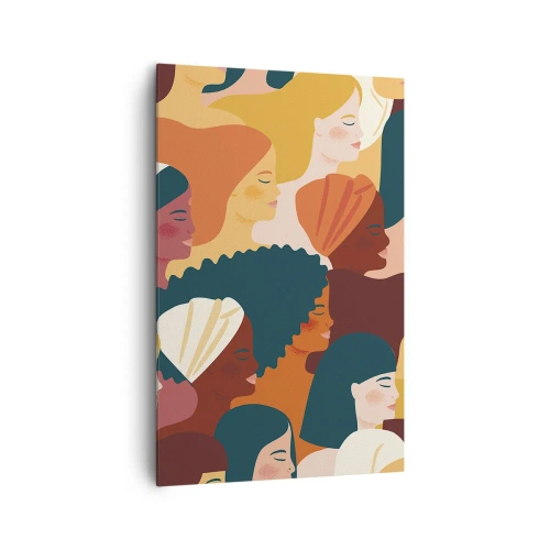 Obraz na płótnie - Kolorowe profile kobiet w różnorodnych stylizacjach - 80x120cm - Tylko kobiecość - Nowoczesna dekoracja ścienna do salonu i sypialni ARTTOR