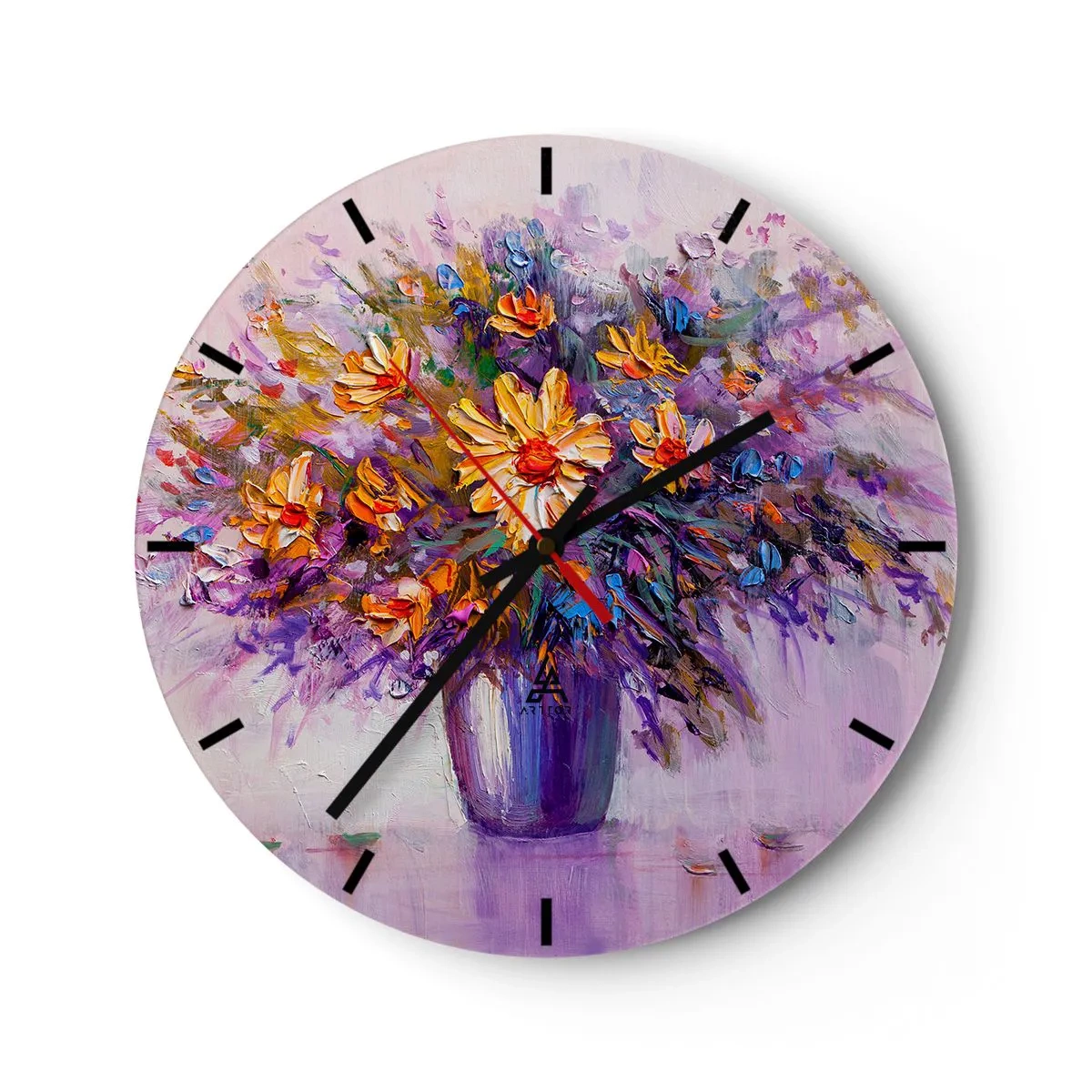 Zegar ścienny - Bukiet kwiatów w fiolecie z intensywnymi kolorami - 30x30cm - Słodko pachnie, słodko wygląda - Nowoczesna dekoracja ścienna do salonu, kuchni i sypialni ARTTOR