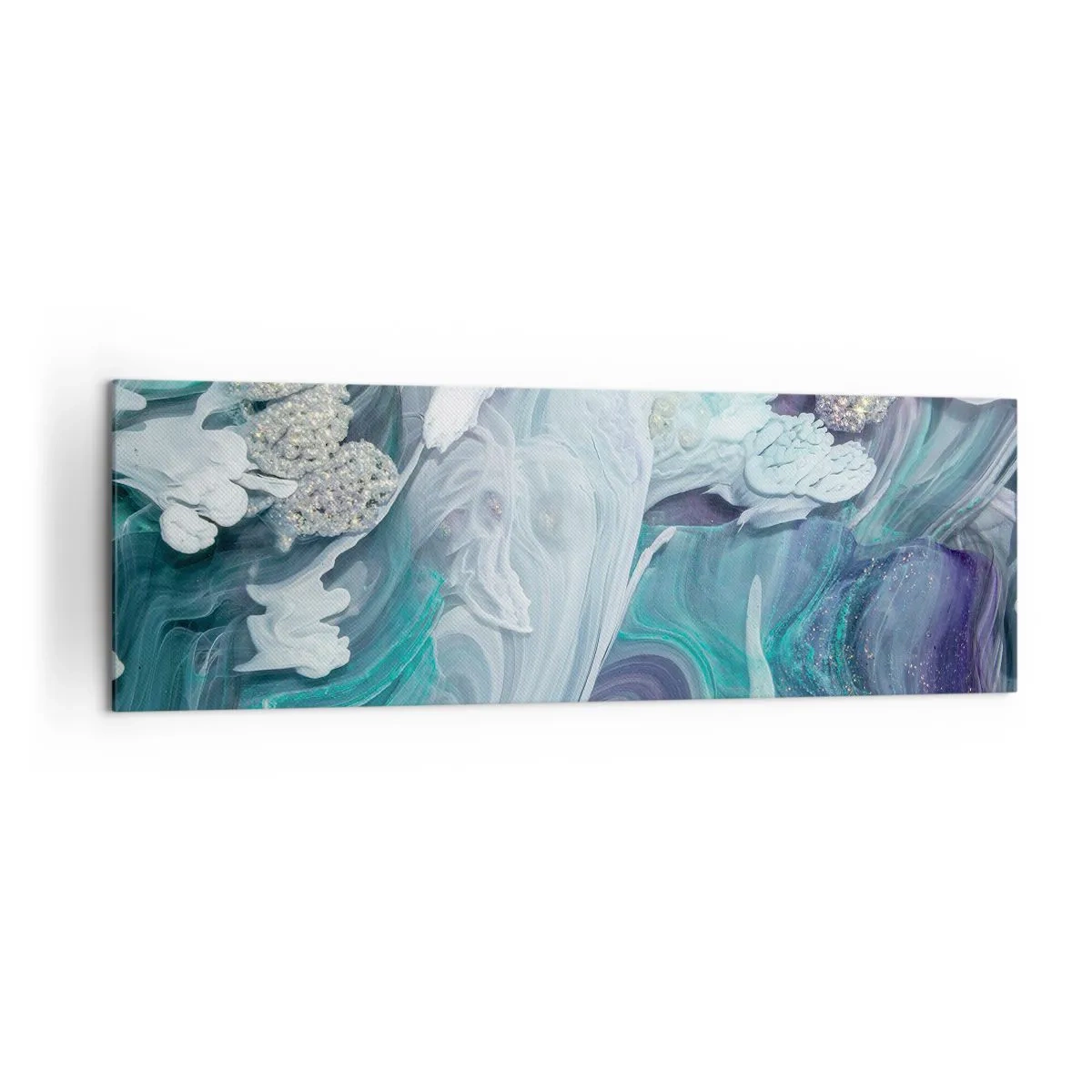 Obraz na płótnie - Abstrakcyjne wiry w odcieniach błękitu i bieli - 160x50cm - Nurty błękitu - Nowoczesna dekoracja ścienna do salonu i sypialni ARTTOR