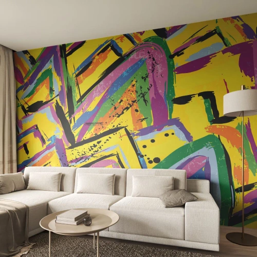 Fototapeta Premium Canvas - Żywa abstrakcja w jaskrawych kolorach i dynamicznych kształtach - 100x70cm - Aż krzyczy z radości - Nowoczesna dekoracja ścienna do salonu i sypialni ARTTOR