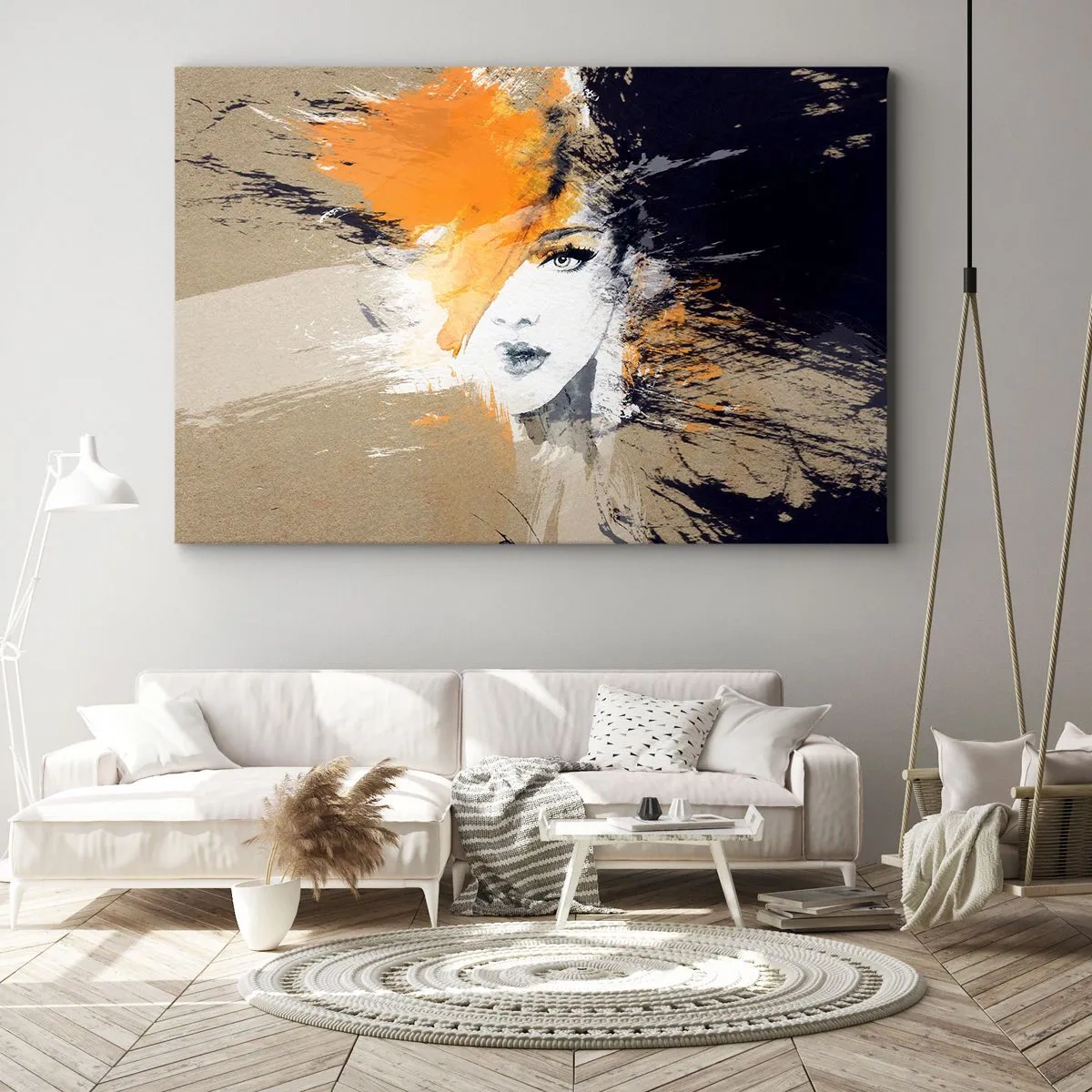 Obraz na płótnie - Abstrakcyjny portret kobiety z intensywnymi kolorami - 70x50cm - I staje się światło - Nowoczesna dekoracja ścienna do salonu i sypialni ARTTOR