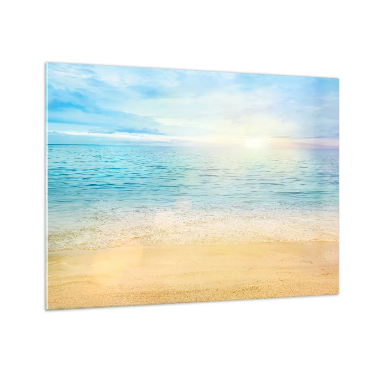 Obraz na szkle - Słoneczna plaża z lazurowym morzem i niebem - 70x50cm - Wielki błękit - Nowoczesna dekoracja ścienna do salonu i sypialni ARTTOR