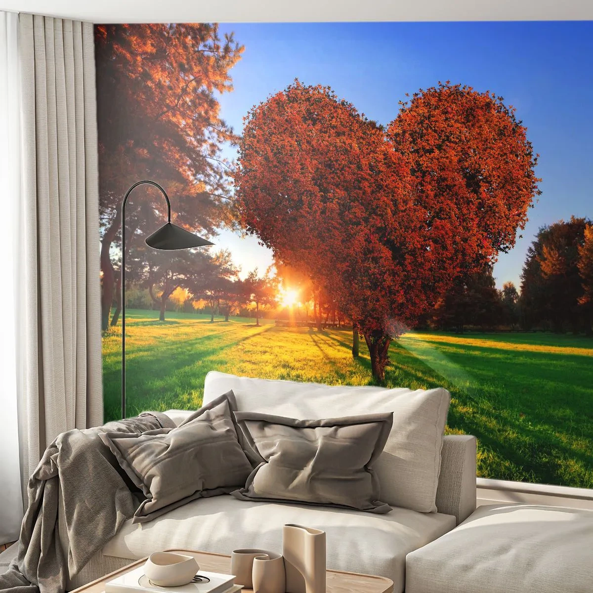 Fototapeta Premium Canvas - I jak nie kochać jesieni - Krajobraz, Drzewo, Promienie Słońca - 250x175 cm