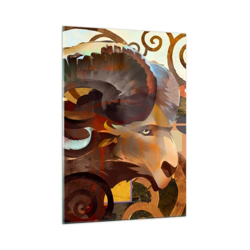 Obraz na szkle - Artystyczny wizerunek barana w geometrycznej i spiralnej kompozycji - 50x70cm - Magie - religie - rytuały - Nowoczesna dekoracja ścienna do salonu, kuchni i sypialni ARTTOR