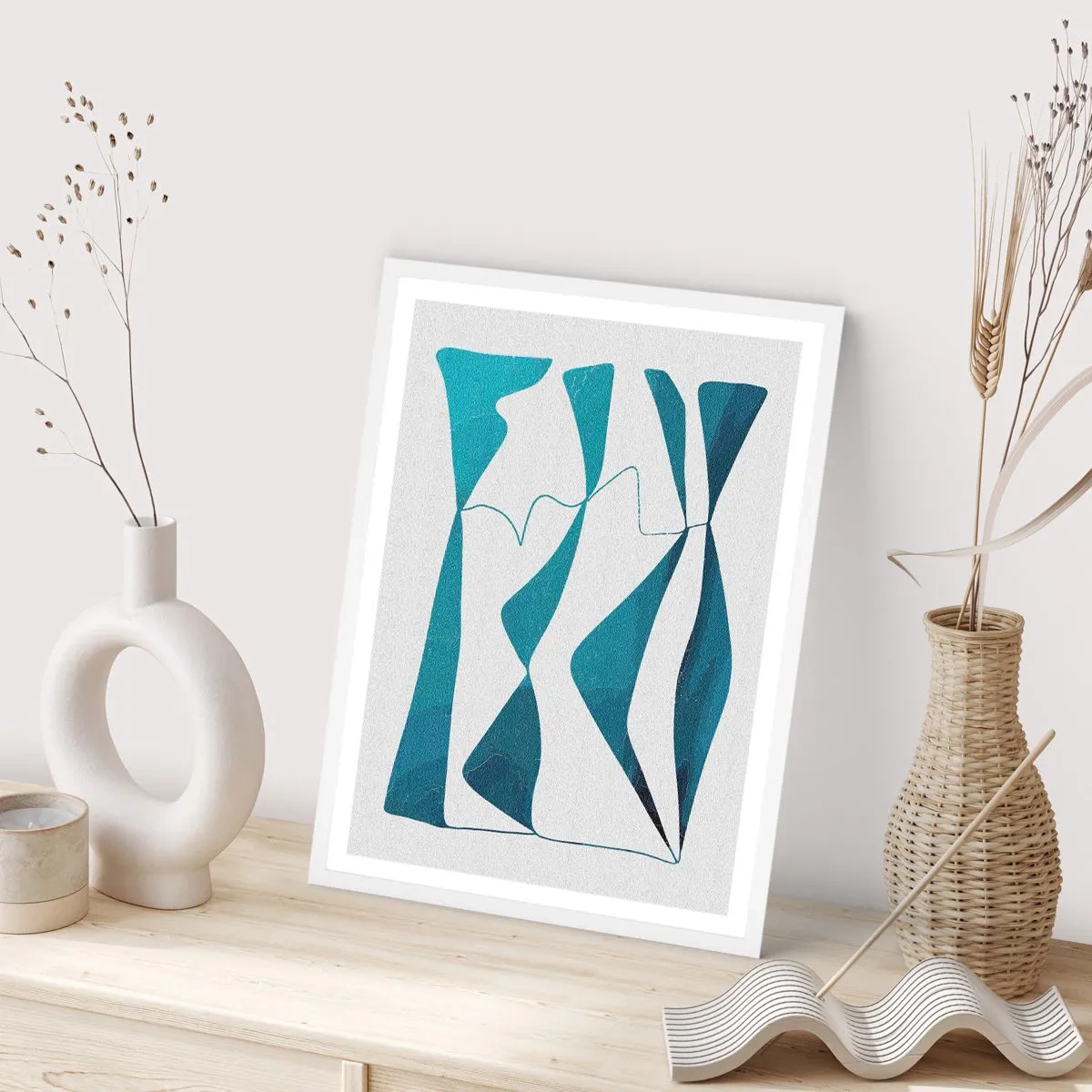Plakat w białej ramie - Abstrakcja: turkusowy związek - 50x70 cm