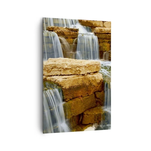 Obraz na płótnie - Wodospad spływający po kamiennych stopniach - 80x120cm - Schody do nieba - Nowoczesna dekoracja ścienna do salonu i sypialni ARTTOR