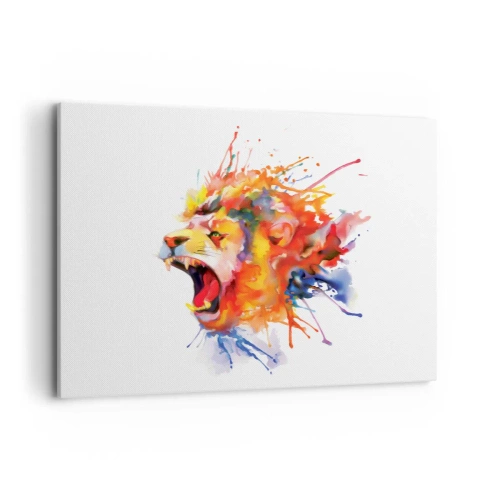 Obraz na płótnie - Kolorowy portret lwa w dynamicznym stylu - 100x70cm - Wybuchnąć gniewem  - Nowoczesna dekoracja ścienna do salonu, kuchni i sypialni ARTTOR