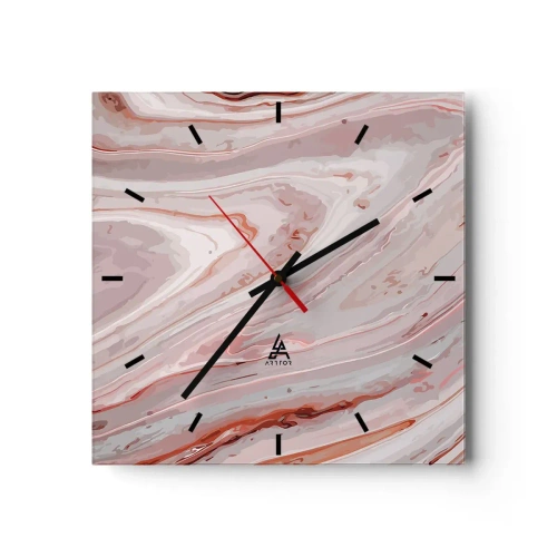 Zegar ścienny - Abstrakcyjne fale w delikatnych odcieniach różu i beżu - 30x30cm - Różowy w płynie - Nowoczesna dekoracja ścienna do salonu i sypialni ARTTOR