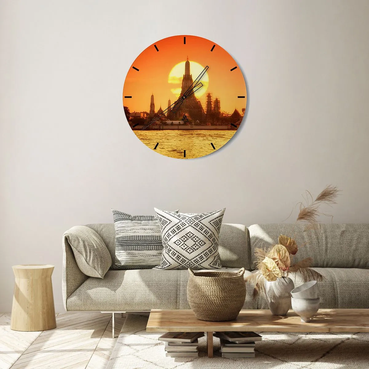 Zegar ścienny - Świątynia w świetle zachodzącego słońca nad wodą - 30x30cm - Ku słońcu, zawsze ku słońcu - Nowoczesna dekoracja ścienna do salonu, kuchni i sypialni ARTTOR