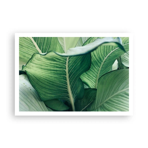 Plakat - Zielone liście z wyrazistymi detalami i strukturą - 100x70cm - Życie intensywnie zielone - Nowoczesna dekoracja ścienna do salonu i sypialni ARTTOR