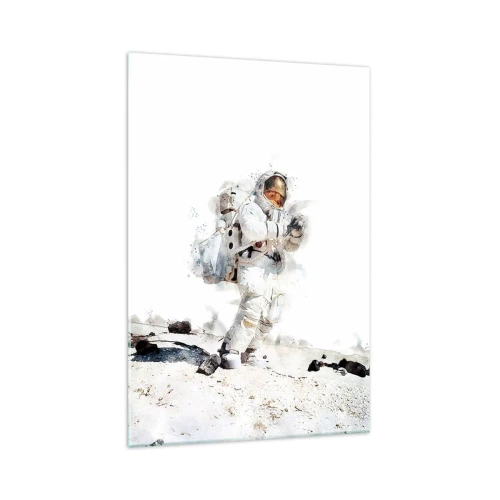 Obraz na szkle - Astronauta na powierzchni Księżyca w białym skafandrze - 70x100cm - Wysłannik Ziemi - Nowoczesna dekoracja ścienna do salonu i sypialni ARTTOR