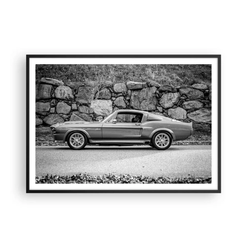 Plakat w czarnej ramie - Czarno-białe zdjęcie klasycznego samochodu - 100x70cm - Legenda lat 60. - Nowoczesna dekoracja ścienna do salonu i sypialni ARTTOR