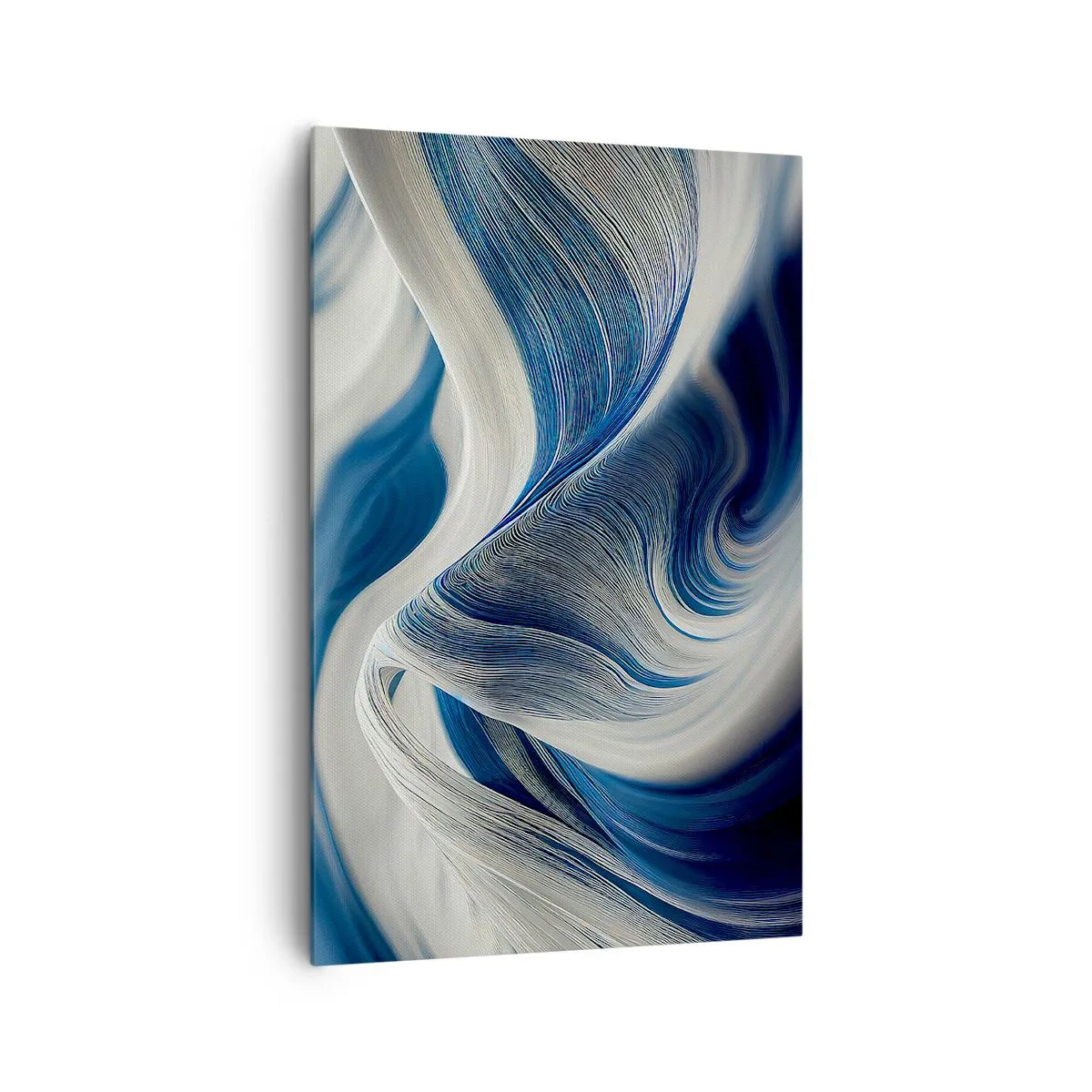 Obraz na płótnie - Abstrakcyjne fale w odcieniach błękitu i bieli - 80x120cm - Płynność błękitu i bieli - Nowoczesna dekoracja ścienna do salonu i sypialni ARTTOR