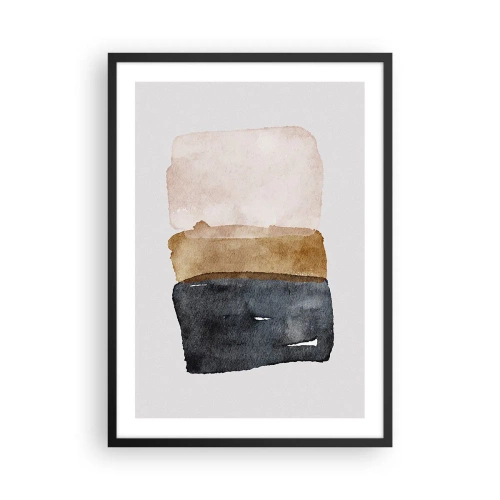 Plakat w czarnej ramie - Abstrakcyjna akwarela w barwach ziemi - 50x70cm - Kompozycja barw ziemi - Nowoczesna dekoracja ścienna do salonu i sypialni ARTTOR